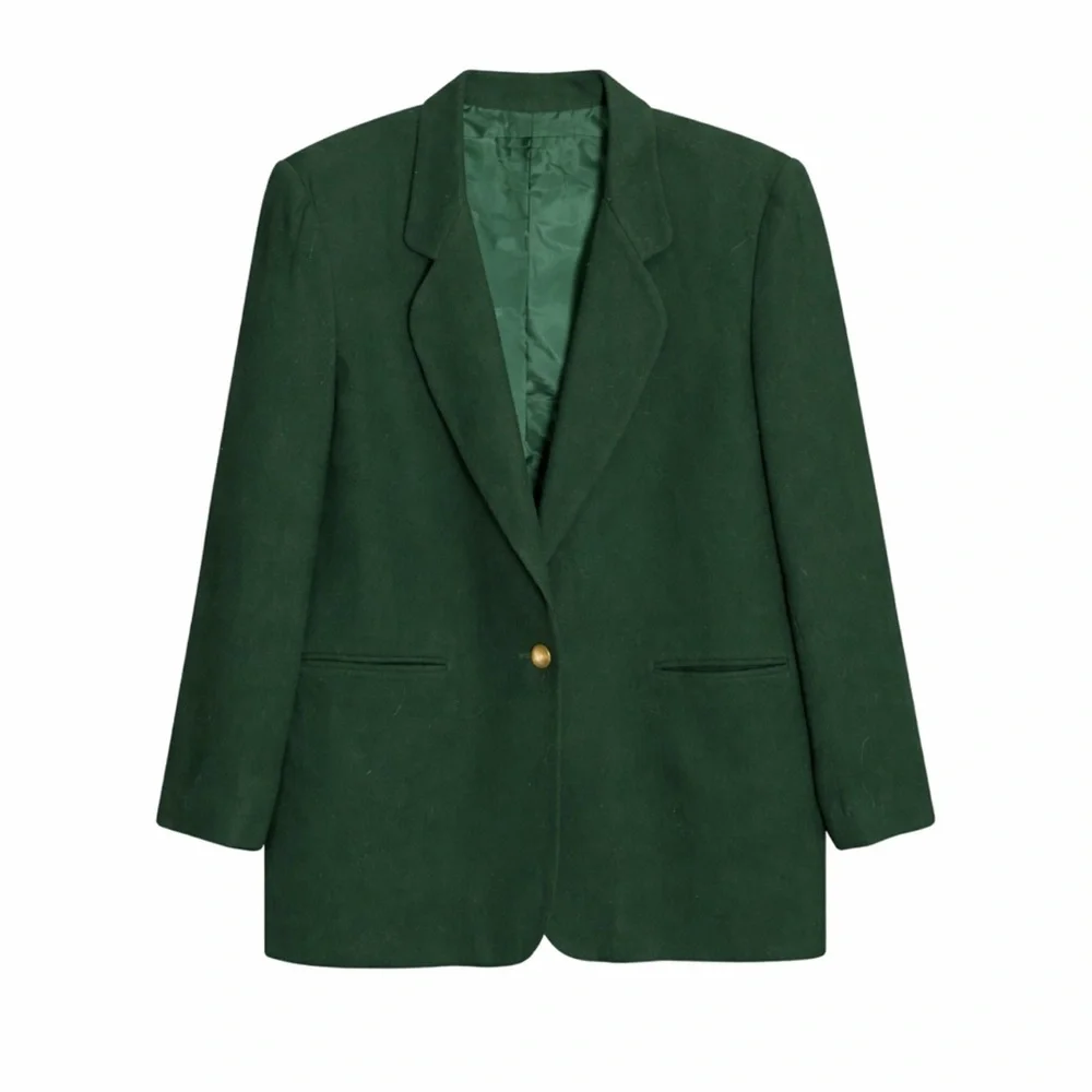 Harris Wallace Vintage Wool Chic Quiet Luxury Heritage Blazer Emerald Green 14